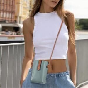 Blue & Brown Leather Small Crossbody Bags Phone Purse Minimalism Travel Bag